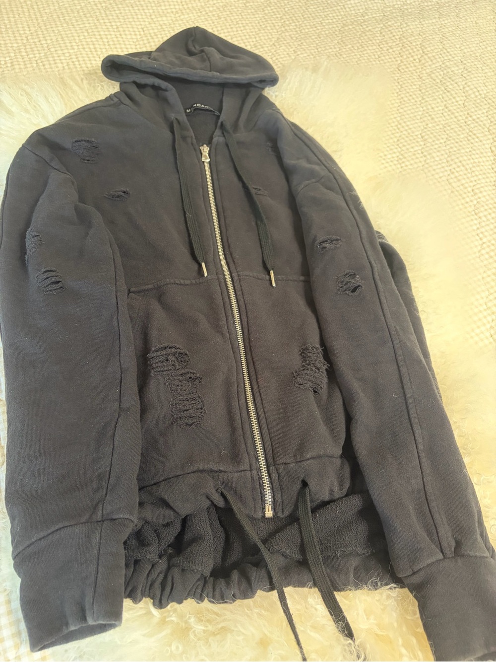 Mangano  (Made in Italy) distressed zipper front hoodie
